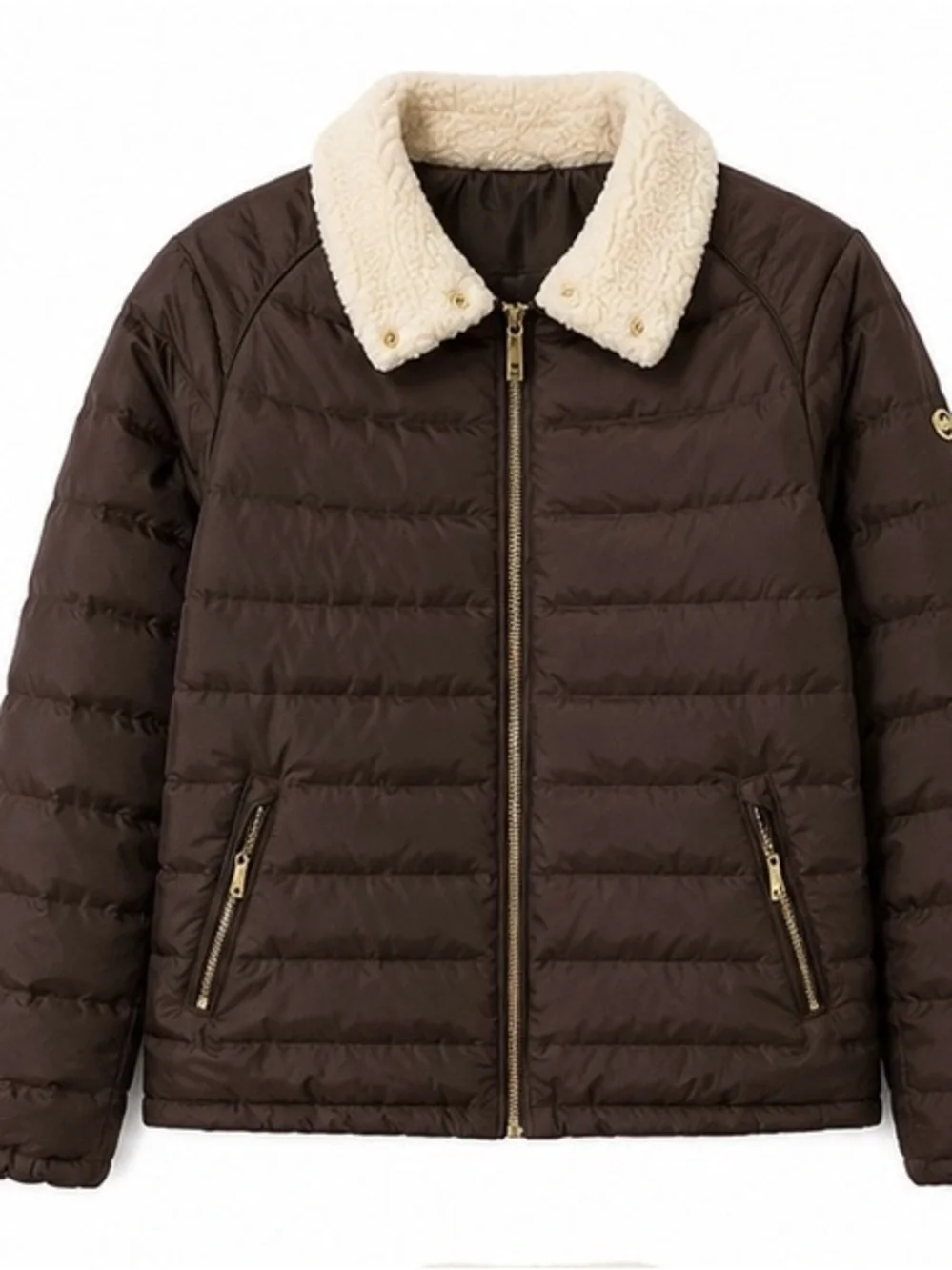 Michael Kors Brown Quilted Puffer Jacket Sherpa Collar - Like New